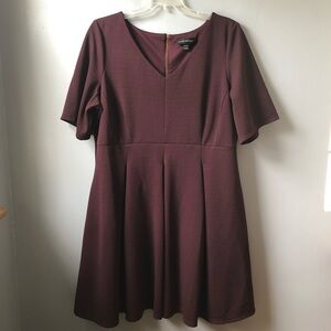 Lane Bryant Plus Size V-neck Pleated Fit and Flare Dress, Burgundy, size 22/24